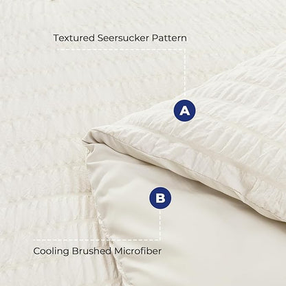 HYMOKEGE Ivory California King Comforter Set Seersucker 7 Pieces, All Season Luxury Bed in a Bag for Bedroom, Bedding Set with Comforters, Sheets, Pillowcases & Shams