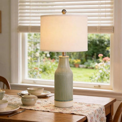 23.75" Modern Ceramic Table Lamps Set of 2, Stylish Bedside Lamps for Bedroom, Gorgeous Lamps for Nightstand, Lamps for Living Room, Farmhouse End Table Lamps, Light Green Home Decor