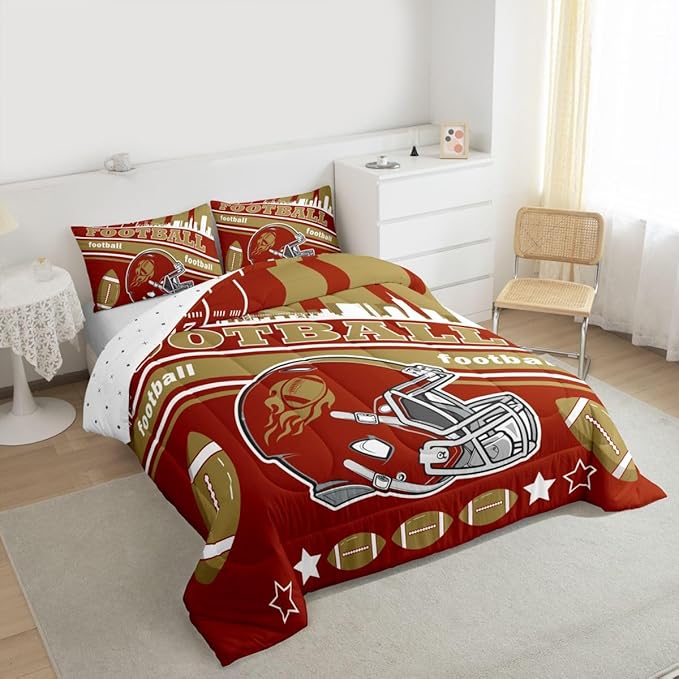 Feelyou Football Bedding Set Boys Girls Full Size Rugby Sports Comforter Set Sports Theme Women Men Football City Duvet Quilt Bedroom Decor
