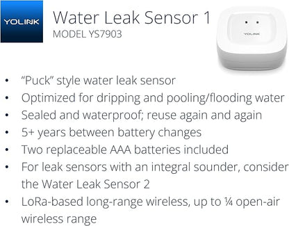 YoLink Water Leak Detector, 1/4 Mile World's Longest Range, Wireless Smart Water Leak Sensor, Alexa, IFTTT, Hub Required