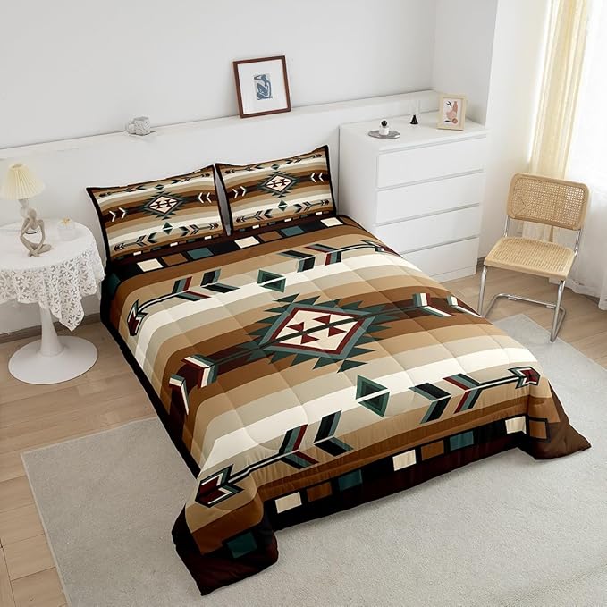 Erosebridal Rustic Bohemian Toddler Comforter Set American Native Southwestern Bedding Set Boho Western Aztec Exotic Bed Comforter Sets for Boys Men Vintage Country Farmhouse Quilt Duvet 2 Pcs