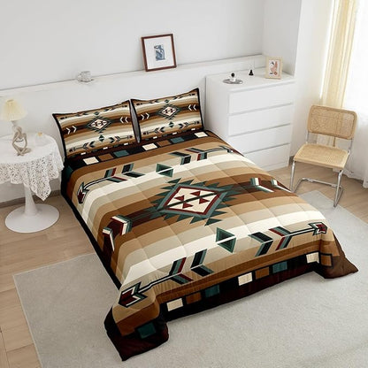 Erosebridal Rustic Bohemian Full Comforter Set American Native Southwestern Bedding Set Boho Western Aztec Exotic Bed Comforter Sets for Boys Men Vintage Country Farmhouse Quilt Duvet 3 Pcs