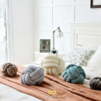 Sioloc Soft Knot Ball Pillows,Round Throw Pillow Cushion Home Decoration Plush Pillow,Throw Knotted Pillow Handmade Round Plush Pillow（10.6inches,Brown）