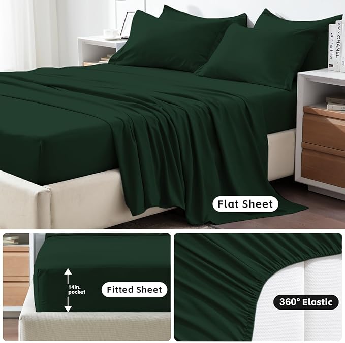 COZYART Full Comforter Set 7 Pcs, Emerald Green Bed in a Bag, All Season Lightweight Soft Reversible Bedding Set, 1 Comforter, 1 Flat Sheet, 1 Fitted Sheet, 2 Pillow Shams, 2 Pillowcases