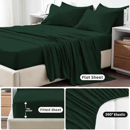 COZYART King Comforter Set 7 Pcs, Emerald Green Bed in a Bag, All Season Lightweight Soft Reversible Bedding Set, 1 Comforter, 1 Flat Sheet, 1 Fitted Sheet, 2 Pillow Shams, 2 Pillowcases