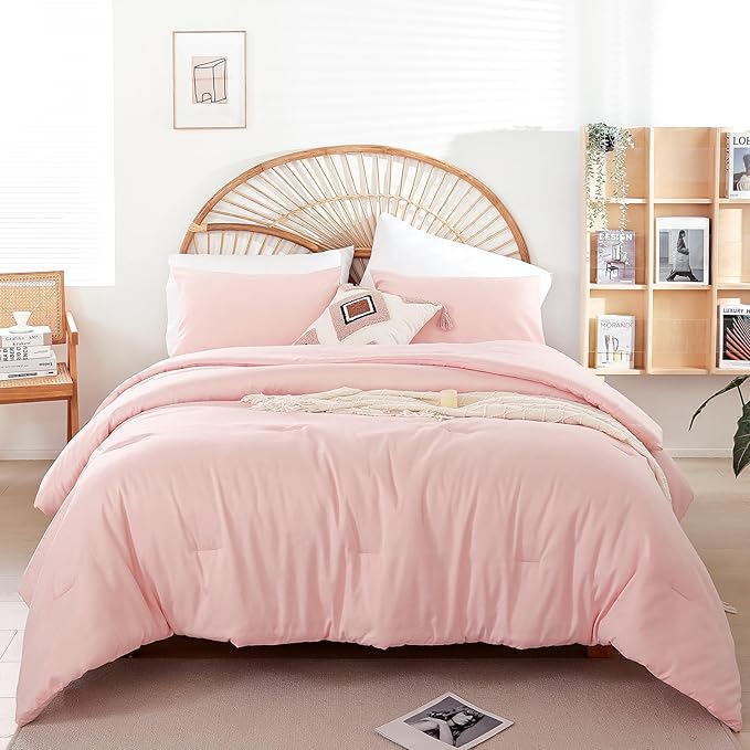weigelia Blush Pink Comforter Set Twin Boho Pink Twin Comforter with 1 Pillowcases - Soft Lightweight Cozy Bedding Set for All Season - Beige Comforter Twin Size for Women Teens Kids