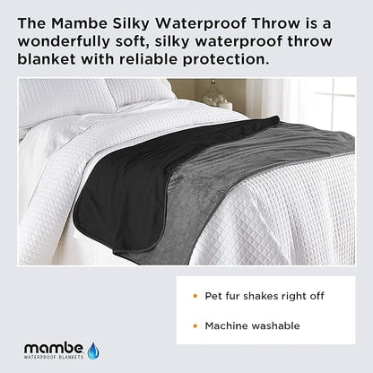 Mambe Silky Waterproof Throw for Protecting Furniture Bed Couch from Stains Caused by Dogs, Cats, Incontinence. Soft, Washable, Reversible. (Size Long/Sofa 70x120 inches, Color Black/Charcoal)