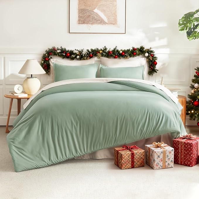 Litanika Comforter Set, Lightweight Solid Bedding Comforter Set, Fluffy Down Alternative Bed Set, Sage Green, King
