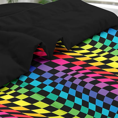 Comforter Set Queen Size, Rainbow Geometric Colorful 7 Pcs Bedding for Kids and Adults, Dot Pride Wavy Bed Sheet Sets with Fitted Sheet 2 Pillowcases & 2 Shams for Bedroom Bed Decor