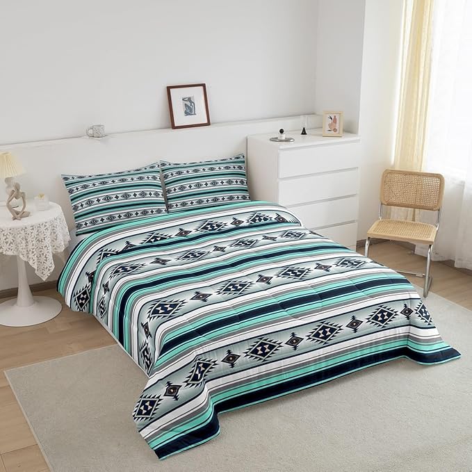 Erosebridal Western Aztec Comforter Set Boho Striped Bedding Set Toddler Southwestern American Native Quilt Bedding Sets for Kids Adults Ethnic Tribal Mexican Style Bed Duvet Set 1 Pillow Case
