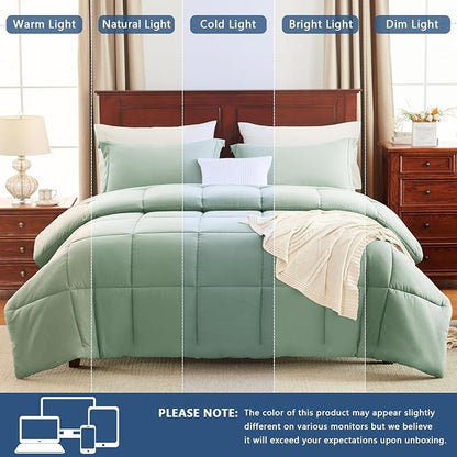 CozyLux King Size Comforter Set - Sage Green Comforter King Size, 3 Pieces Box Stitched Bed Set for All Seasons, Soft Lightweight Bedding Sets with 1 Down Alternative Comforter and 2 Pillow Shams
