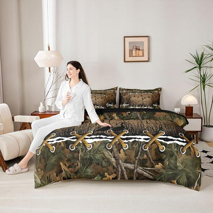 Erosebridal Duck Camo Comforter Set Queen Comforter Set with Sheets | Mallard Duck 7-Piece Bedding Set Mens Country Camo Bed in a Bag, Farmhouse Woodland Animals Bed Sets,Wildlife Cabin Hunting Decor