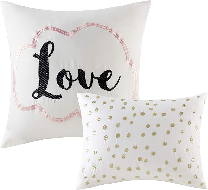 Intelligent Design Raina Comforter Microfiber Metallic Print Geometric Design Embroidered Toss Pillow Modern Trendy Casual All Season Bedding Set Matching Sham, Full/Queen, Blush/Gold 5 Piece