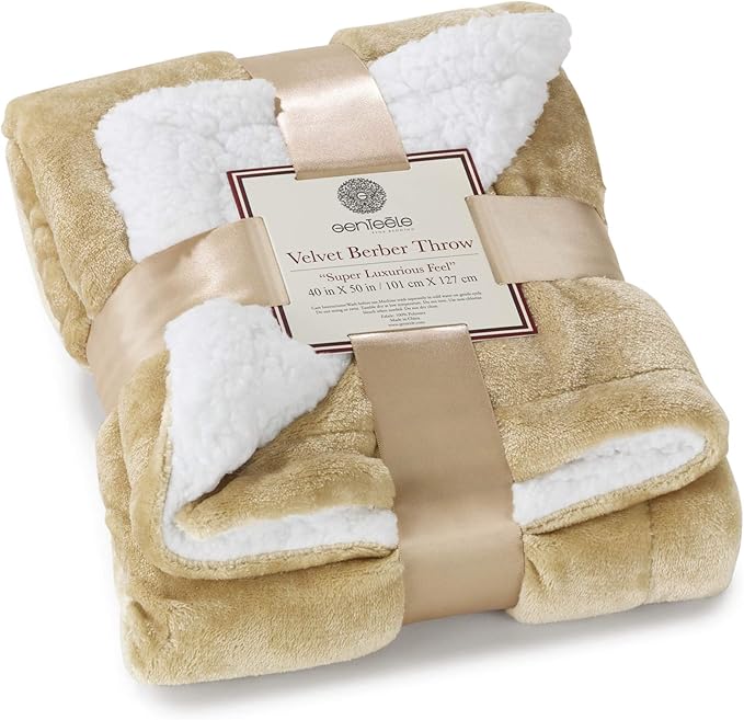 Genteele Sherpa Throw Blanket Super Soft Reversible Ultra Luxurious Plush Blanket, 40 x 50 inches, Camel/White