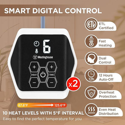 Westinghouse King Size Electric Heating Blanket, 10 Levels, Auto Shut Off, Fast Heating, Machine Washable (King, 100x90 Inches, Wine Red)