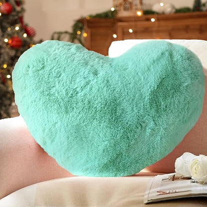 YRXRUS Heart Pillow, Green Heart Pillows, Love Pillow Gifts, 14X17 Inch Large Heart Shaped Pillows, Faux Rabbit Fur Coquette Room Decor Throw Pillows, Living, Bedroom, Indoor Outdoor