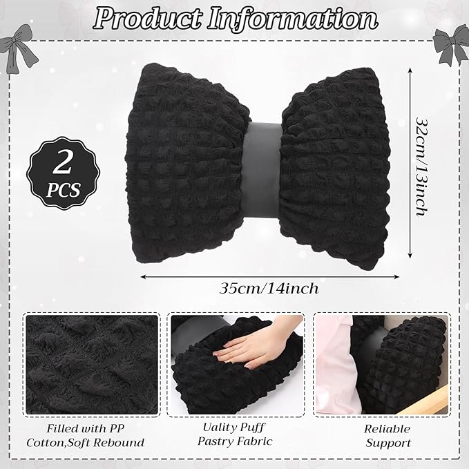 Novabright 2 Pcs Bow Pillow, 13 x 14 Bow Shaped Coquette Throw Pillow, Cushion Soft Home Decorative for Bedroom Sofa Couch Living Room(Black)
