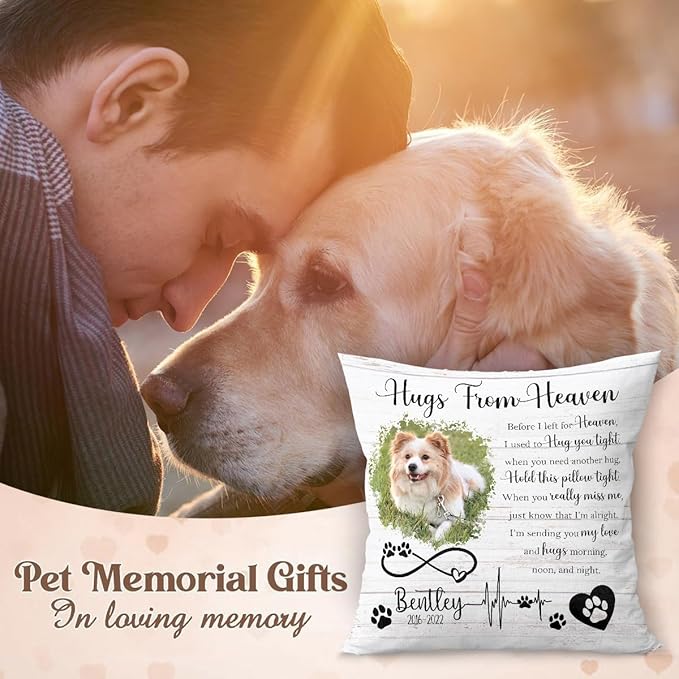 Custom Pet Memorial Throw Pillow (Insert Included), Sympathy Gift for Pet Loss, Dog Memorial Gifts, Photo Pillow Case Cover