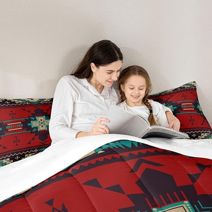 Western Bedding Comforter Set King Size,America Southwest Aztec Tribal Quilted Duvet 3pcs for Teens Kids Girls Women Bedroom Decor,Rustic Red Brown Duvet Insert with 2 Pillowcases