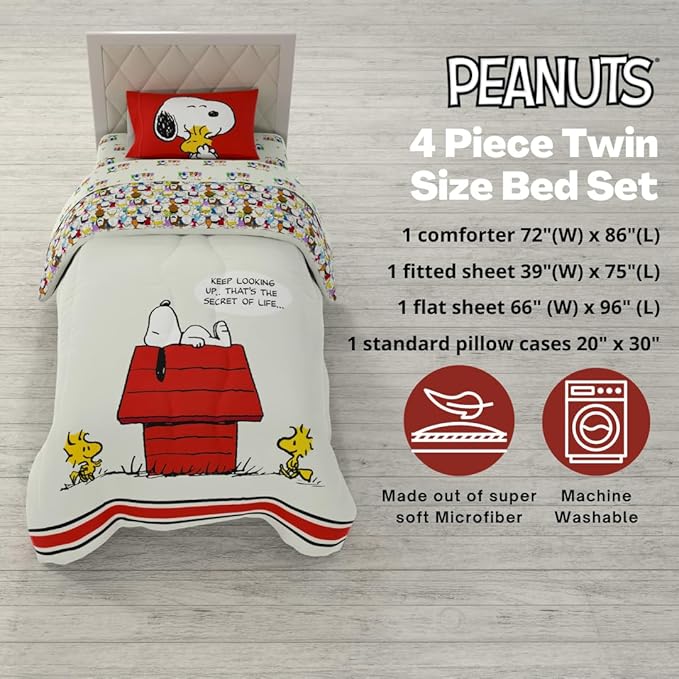 Franco Peanuts Classic Pals Super Soft Comforter and Sheet Set, 4 Piece Twin Size, (Official Licensed Product) Collectibles
