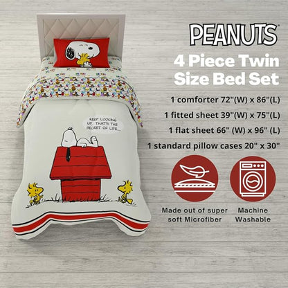 Franco Peanuts Classic Pals Super Soft Comforter and Sheet Set, 4 Piece Twin Size, (Official Licensed Product) Collectibles