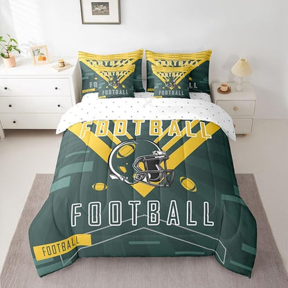 Feelyou Football 7 Pieces Comforter Sets Full Size Bedding Set for All Season Rugby Sports Football City Bed in a Bag with Comforter, Sheets, Pillowcases & Cushion Cover