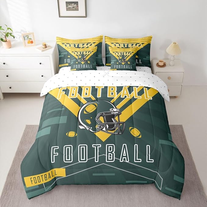 Feelyou Football 7 Pieces Comforter Sets King Size Bedding Set for All Season Football City Bed in a Bag with Comforter, Sheets, Pillowcases & Cushion Cover
