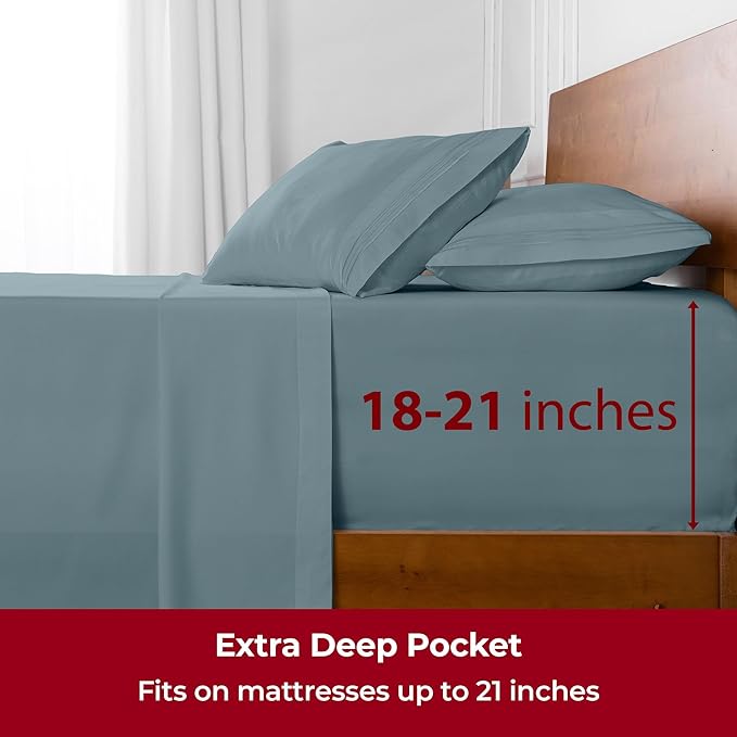 Mellanni Extra Deep King Sheets - 4 PC Iconic Collection Bedding - Hotel Luxury, Ultra Soft, Cooling Bed Sheets - Wrinkle, Fade, Stain Resistant (King, Spa Blue)