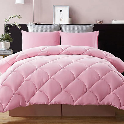 Decroom Lightweight Full Comforter Set with 2 Pillow Sham - 3 Pieces Set - Quilted Down Alternative Comforter/Duvet Insert for All Season - Pink - Full Size