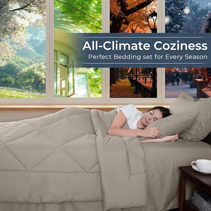 HEVUMYI Linen Twin Comforter Set - 5-Piece All Season Bed in a Bag Twin, Ultra Soft Bedding Set with Comforter, Flat Sheet, Fitted Sheet, Pillowcases, Pillow Shams