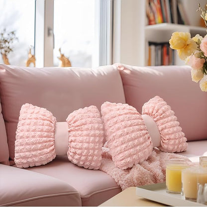 Novabright 2 Pcs Bow Pillow, 13 x 14" Bow Shaped Coquette Throw Pillow, Cushion Soft Home Decorative for Bedroom Sofa Couch Living Room(Pink)