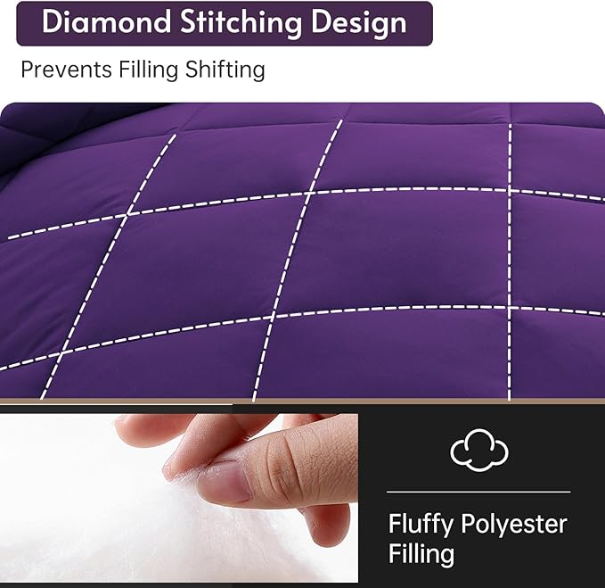 MUXHOMO 7 Pieces Full Comforter Set, Reversible Bed in a Bag Full Size, All Season Bedding Set with Comforter, Flat Sheet, Fitted Sheet, Pillowcases & Shams, Purple & Lavender