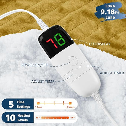 BOMOVA Heated Electric Blanket Full Size - 72" x 84" Heating Blanket with 10 Heating Levels & 8 Hours Auto Off, Warm Flannel Blanket, Christmas Birthday Gifts for Women