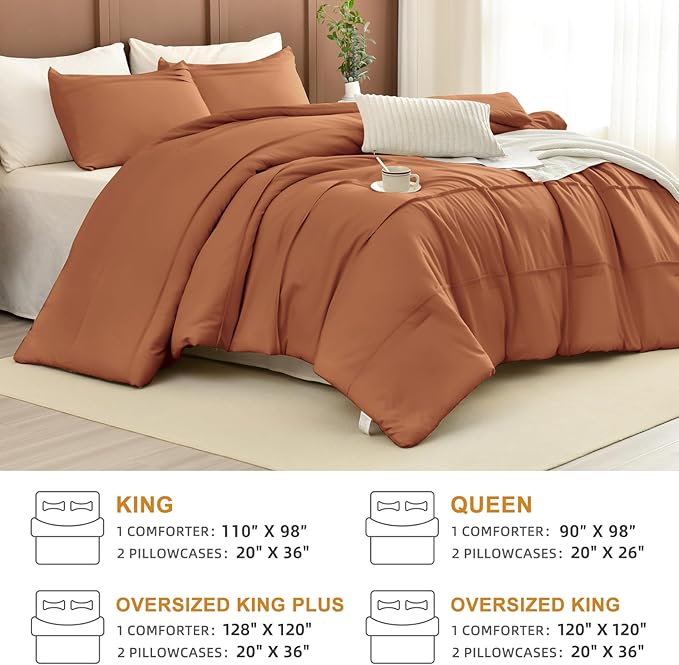 Masaca 120x120 Oversized King Comforter,Pinch Pleated Pumpkin California King Comforter Set Lightweight Rustic Farmhouse Microfiber Extra Large Bedding 3PCS