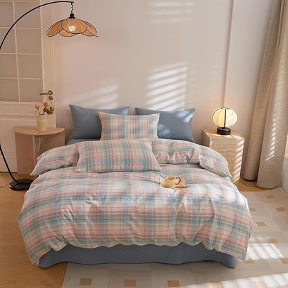 HighBuy Blue Gingham Comforter Set King Plaid Checkered Pattern Bedding Comforter Set 3 Pieces Grid Gingham Print Comforter Set 1 King Comforter with 2 Pillowcases Chic Modern Plaid Bedding
