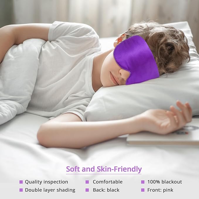 Kids Sleep Mask Eye Cover, 100% Real Natural Pure Silk Eye Mask with Adjustable Strap, Blindfold Kids Eye Mask for Sleeping, Eye Shade for Boys Girls and Adult, Pressure-Free Comfort (Violet)