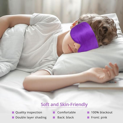 Kids Sleep Mask Eye Cover, 100% Real Natural Pure Silk Eye Mask with Adjustable Strap, Blindfold Kids Eye Mask for Sleeping, Eye Shade for Boys Girls and Adult, Pressure-Free Comfort (Violet)
