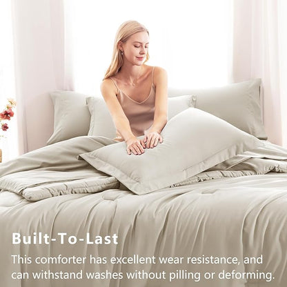 CozyLux Oversized King Comforter Set Beige, 7 Pieces Bed in a Bag Comforter Set with Sheets, Soft Bedding Sets with Down Alternative Comforter, Fitted Sheet, Flat Sheet, Pillow Shams and Pillowcases