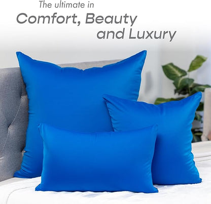PILLOWY 24"x24" Throw Pillowcases (Cover Only) - 85/15 Nylon, Spandex - Luxurious, Silky, Stretchy & Soft - 1Pcs Solid Color - A Perfect Choice for Couch Chairs Sofa Bed Adult/Kids Bedroom, Yeal Blue