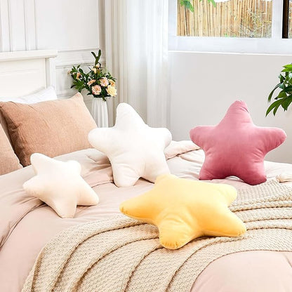 Beige Star Throw Pillow, Cute Star Pillow Room Decor, Soft 19.6" Star Shaped Decorative Throw Pillow for Bedroom, Star Plush Floor Cushions Pillows