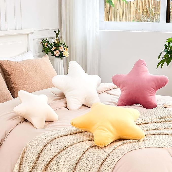 White Star Throw Pillow, Cute Star Pillow Room Decor, Soft 19.6" Star Shaped Decorative Throw Pillow for Bedroom, Star Plush Floor Cushions Pillows