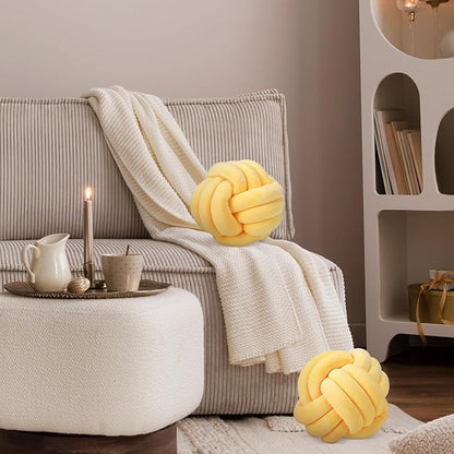 Namalu 2 Pcs Soft Knot Pillow Ball, Decorative Round Throw Knotted Pillows Cushion, Handmade Stuffed Ball Pillows for Winter Bedroom Sofa Couch Home Decor(7.87 Inches,Light Yellow)