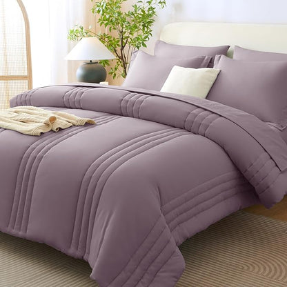 CozyLux Full Comforter Set - 7 Pieces Bed in a Bag Dusty Purple Comforter Set with Sheets Luxury Bed Set All Seasons, Soft Bedding Set with Down Alternative Comforter, Sheets, Pillowcases & Shams