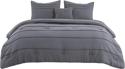 Bedsure California King Comforter Set - 4 Pieces Pinch Pleat Bed Set, Dark Grey Boho Bedding for All Season, 1 Soft Comforter, 2 Pillowcases, 1 Decorative Pillow