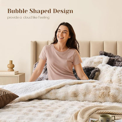 DAICO 3 Pieces Fluffy Faux Rabbit Fur Comforter Set Queen Size Tie Dyed Brown Plush Fuzzy Bubble Comforter Bedding Set Warm Cozy Bedding Comforter Sets for Winter, 1 Comforter and 2 Pillowcases
