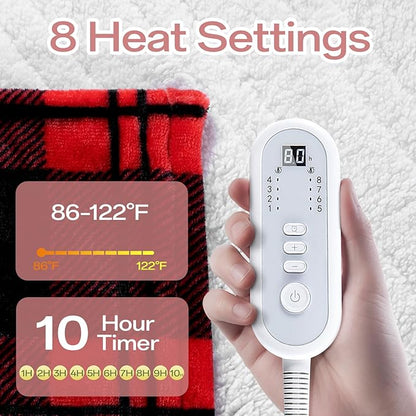 Electric Blanket Heated Twin Size-62" x 84" Red Plaid Heated Blanket with 8 Heat Levels & 10 Hours Auto Off, Fast Heating Blankets with ETL & FCC Certification