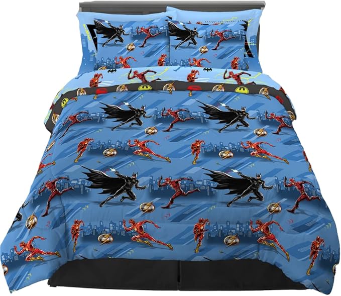 WB The Flash Movie DC Comics Super Soft Comforter and Sheet Set with Sham,7 Piece Full Size, (Official Licensed Product) by Franco