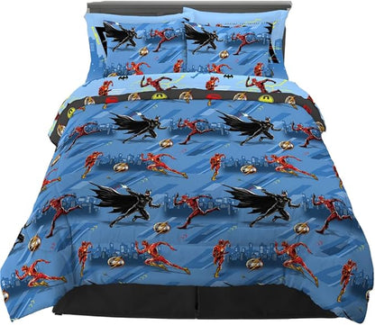 WB The Flash Movie DC Comics Super Soft Comforter and Sheet Set with Sham,7 Piece Full Size, (Official Licensed Product) by Franco