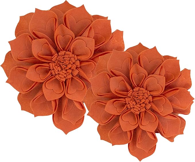 Fennco Styles Handmade 3D Heart-Shaped Petals Flower Decorative Filled Throw Pillow 13" Round - Terracotta Floral Pillow for Couch, Home Décor and Holiday, Housewarming Gift