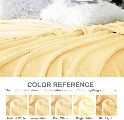 Hansleep Fleece Cream Yellow Twin Blanket, Super Soft Flannel Fuzzy Plush Cozy Blanket for All Seasons, Cream Yellow, Twin 60x80 Inches